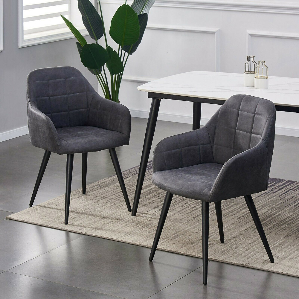 wilko Adrian Set of 2 Dark Grey Suede Faux Leather Dining Chairs Image 7