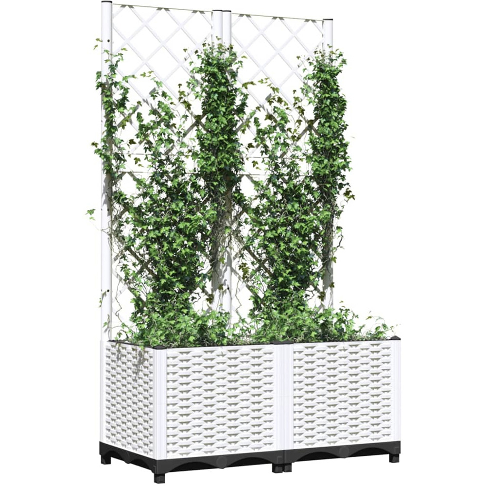 vidaXL White Polypropylene Garden Planter with Trellis 136 x 40 x 80cm Image 2
