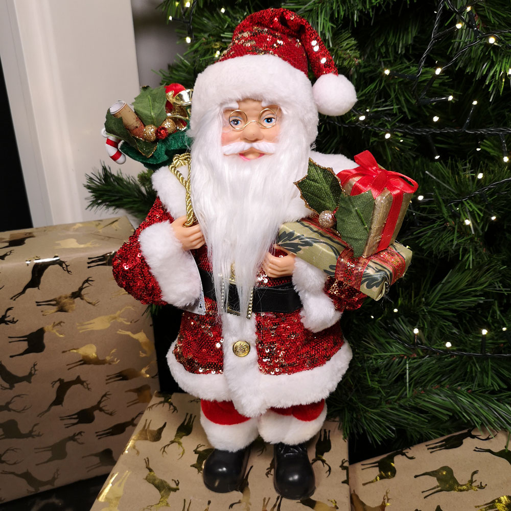 Samuel Alexander Standing Red Sequin Santa Claus with Sack Christmas Decoration Image 2