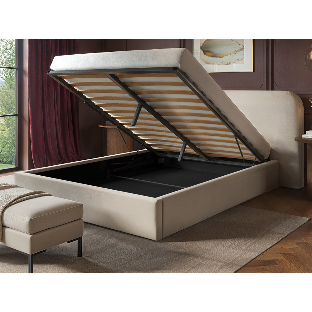 Solace+Co Lena King Size Beige Velvet Ottoman Bed Image 5