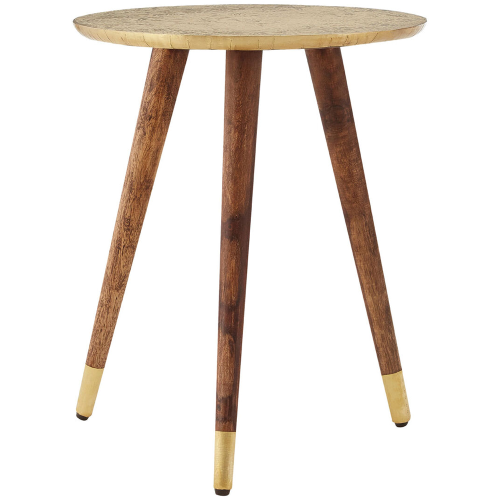 Premier Housewares Boho Gold Finish Wood and Metal Carved Side Table Image 2