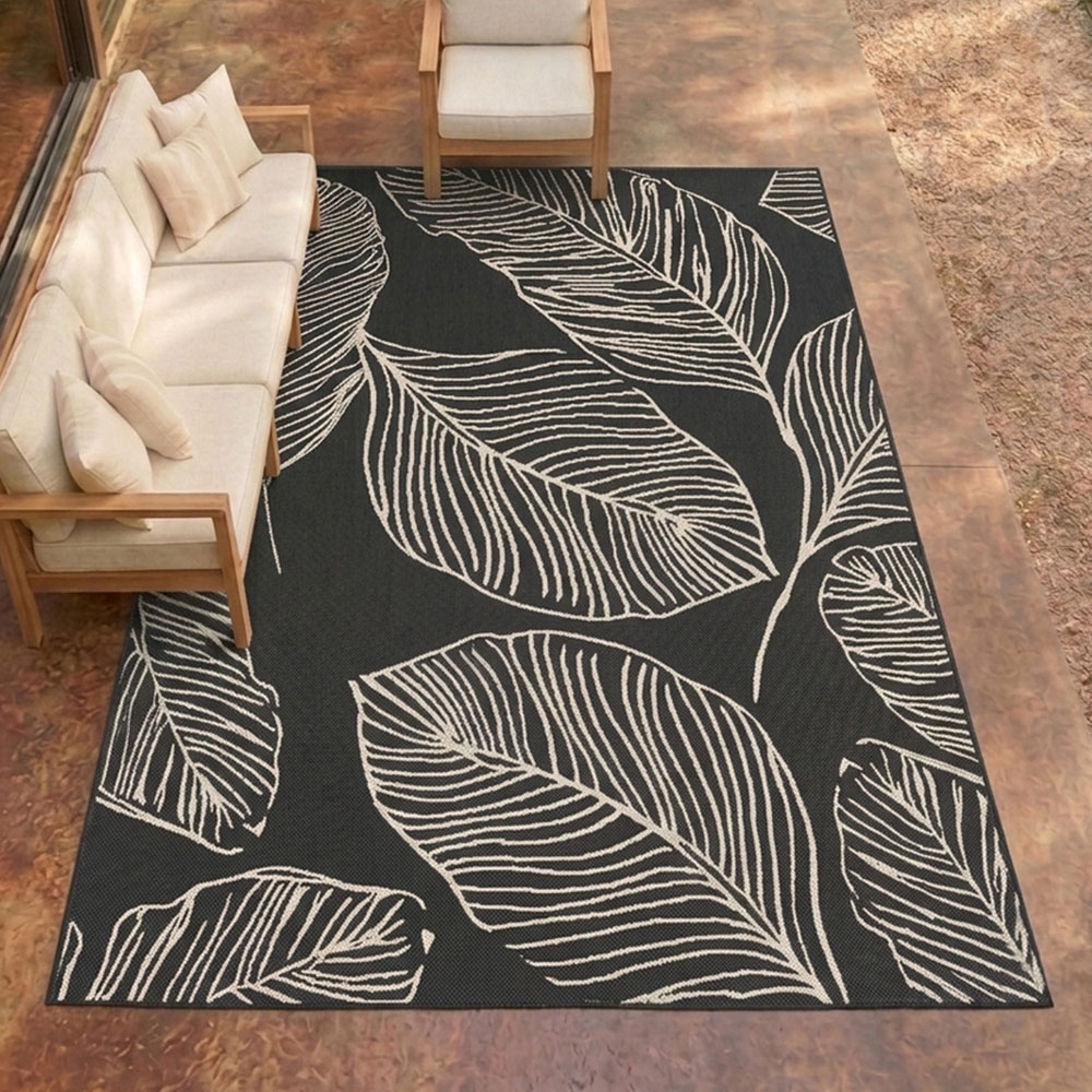 Portland Rugstyle Black Leaf Rug 150 x 200cm Image 1