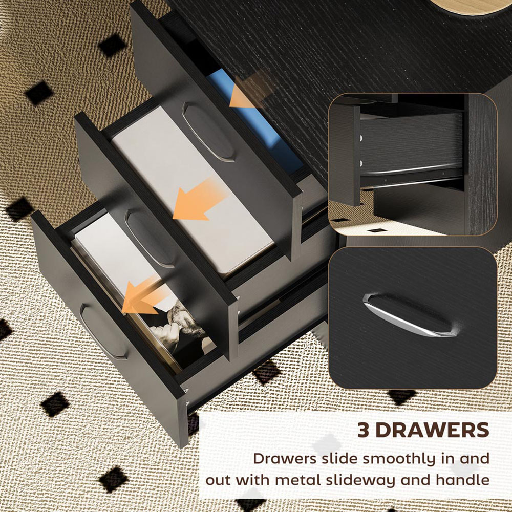 Portland 3 Drawer 3 Shelf Customisable Computer Desk Black Image 8