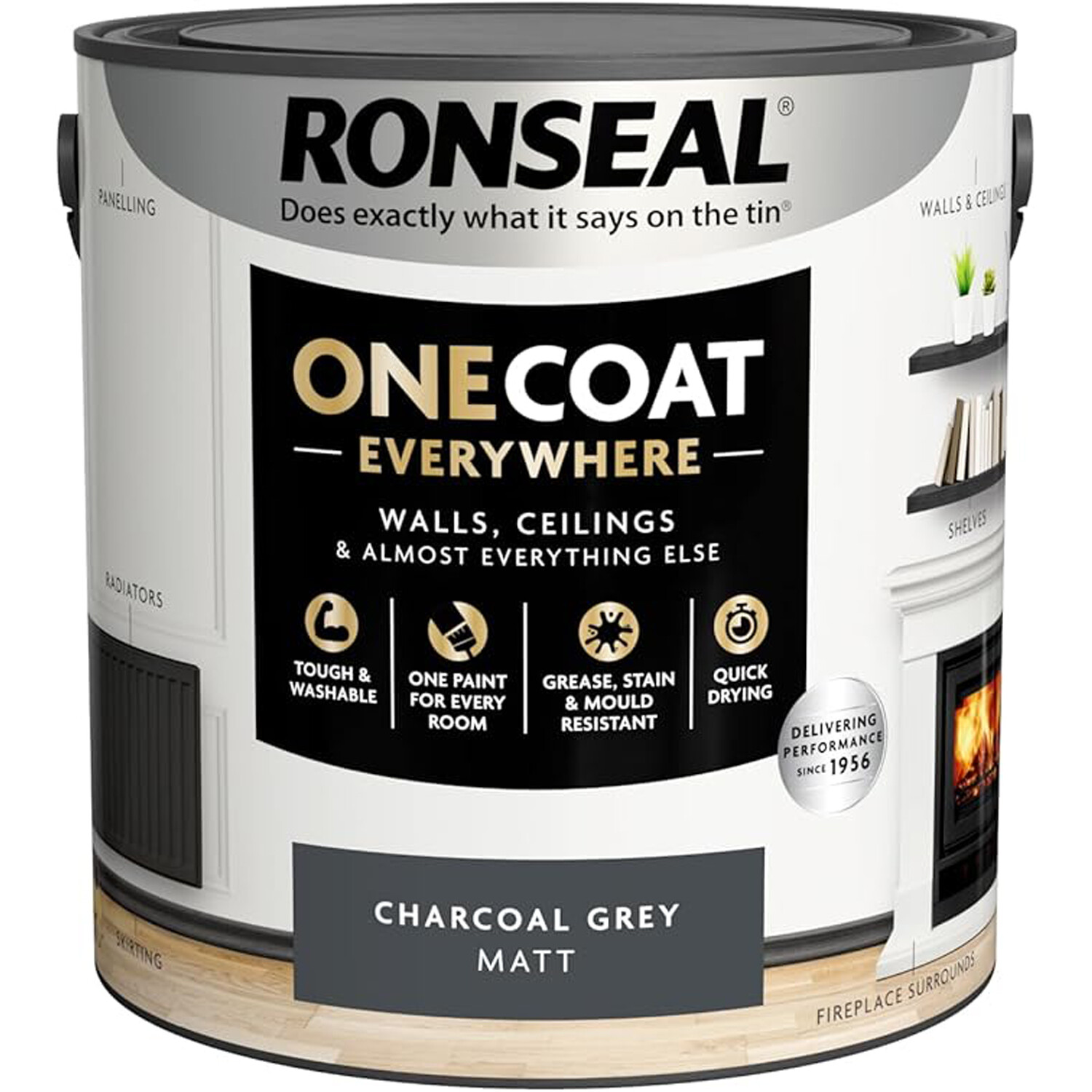 Ronseal One Coat Everywhere Interior Paint Charcoal Grey 2.5l Image 2