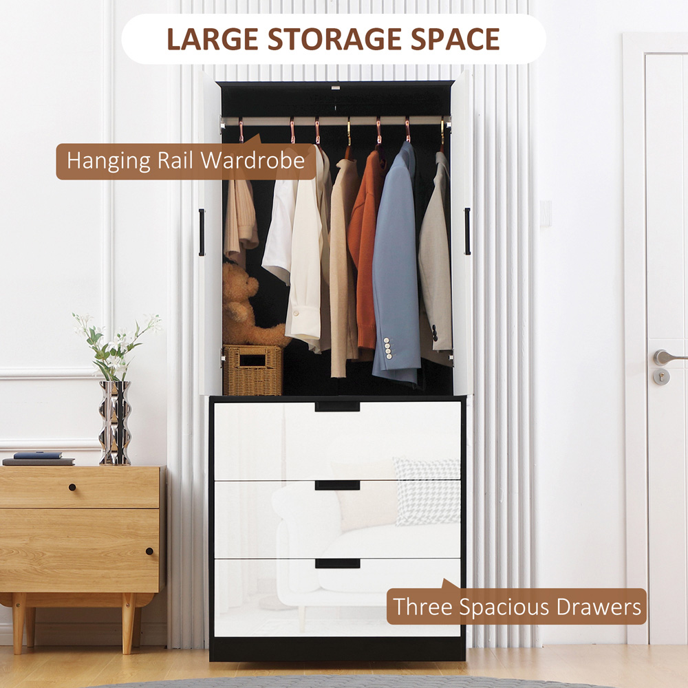 HOMCOM 2 Door 2 Drawer White Modern Wardrobe Image 8