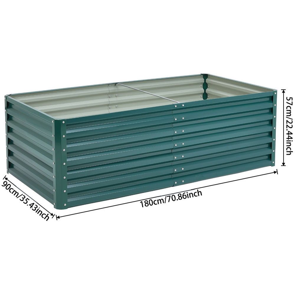 Living and Home Dark Green Zinc Steel Deep Rectangular Raised Garden Bed 180 x 57cm Image 9