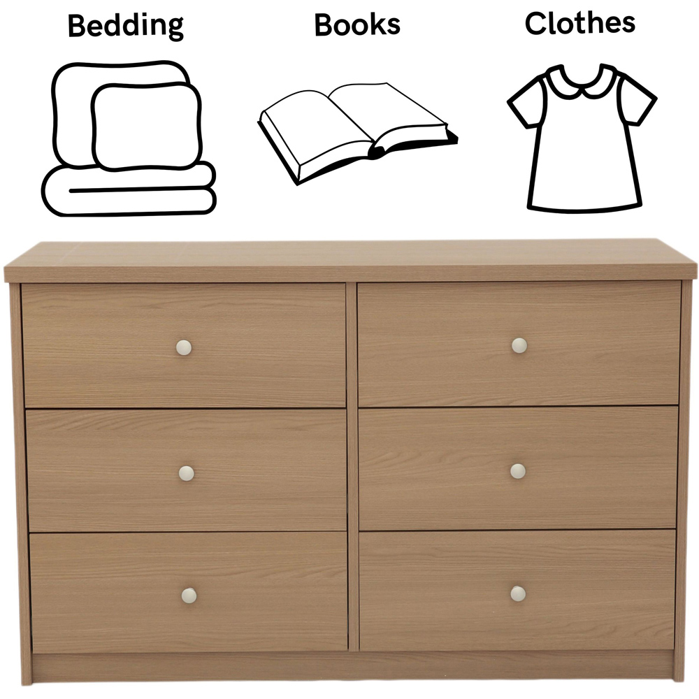 Core Products Freya 6 Drawer Smoked Oak Foil Finish Double Wide Chest of Drawers Image 7