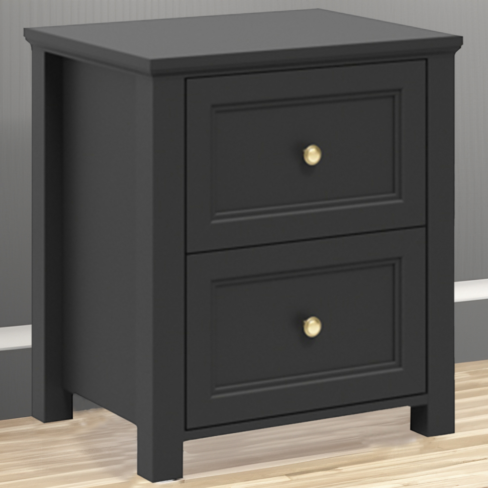 Ives 2 Drawer Black Bedside Cabinet Image 1
