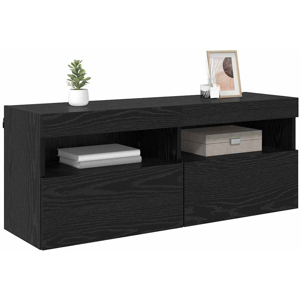 vidaXL 2 Door 2 Shelf Black Oak TV Cabinet with LED Lights Image 3