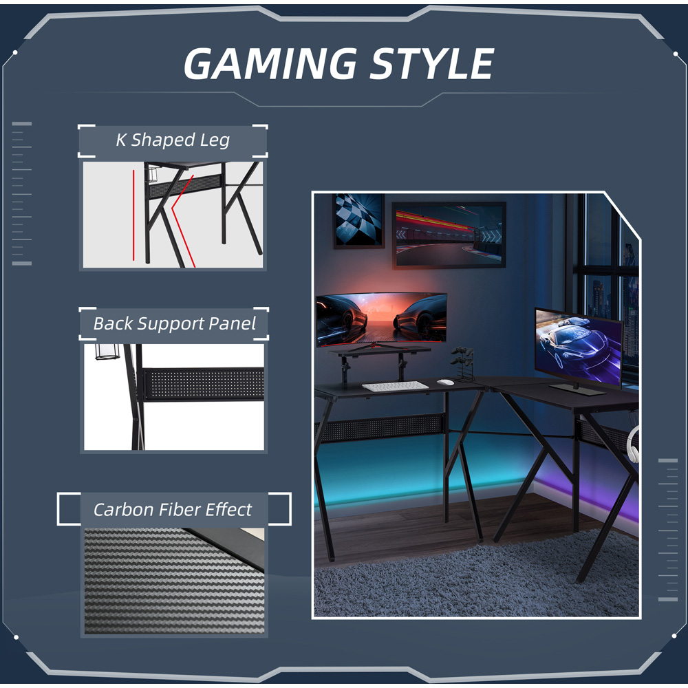 Portland L-Shaped Gaming Desk with Monitor Stand Black Image 5