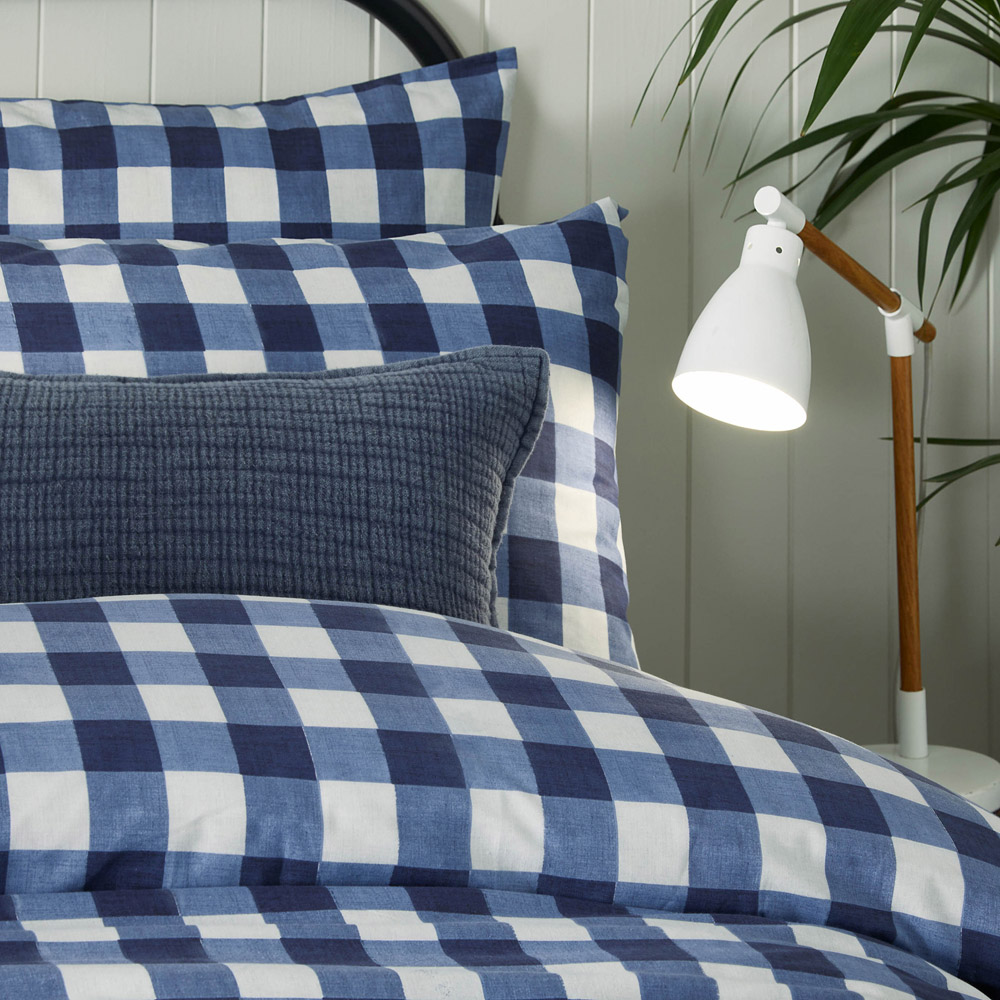 furn. Hartsford Single Navy Check Printed Duvet Set Image 2