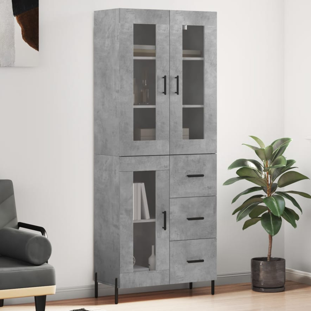 vidaXL 3 Glass Door 3 Drawer Concrete Grey Highboard Image 1