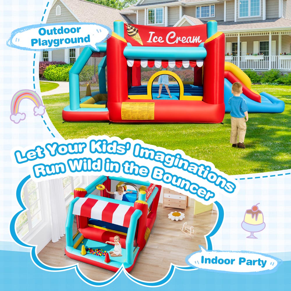 Costway 5-in-1 Kids Ice Cream Inflatable Bounce House with Basketball Hoop and Ball Pit Play Set Image 5