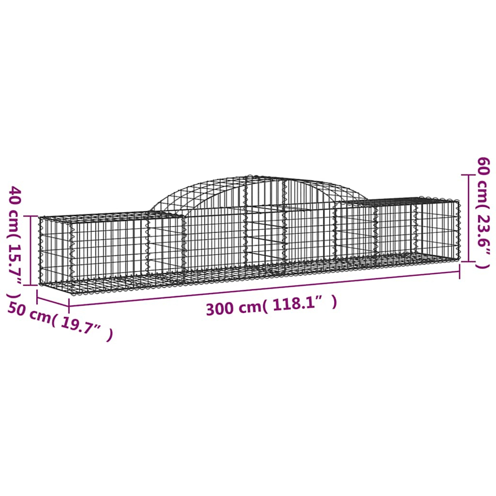 vidaXL Silver Galvanised Iron Arched Gabion Basket 300 x 50 x 40/60cm 30 Pack Image 5