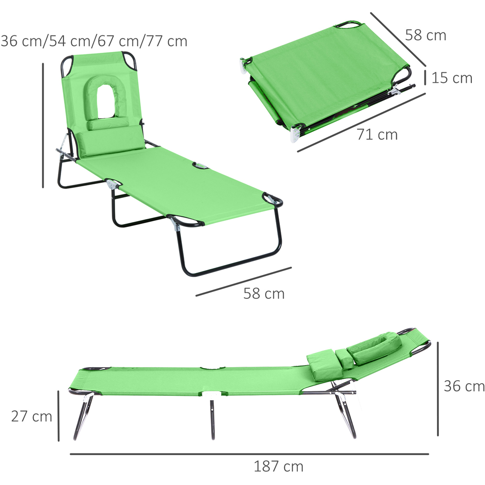 Outsunny Green Foldable Sun Lounger with Reading Hole Image 8