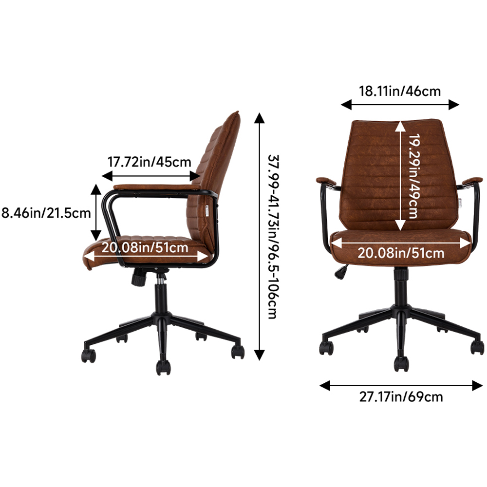 Living and Home Brown PU Leather Swivel and Adjustable High Back Retro Office Chair Image 9