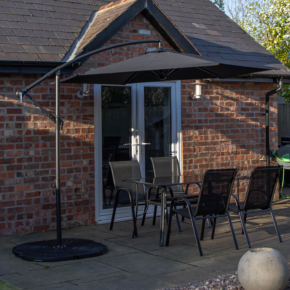 Samuel Alexander 4 Seater Garden Dining Table with Black Banana Parasol and Base 3m Image 1