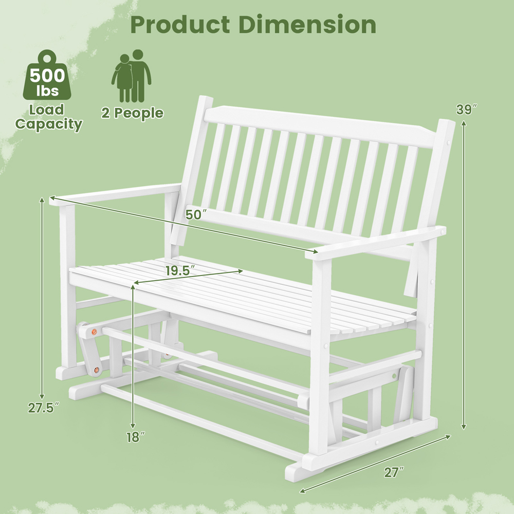 Costway 2 Seater White Glider Garden Bench Image 9