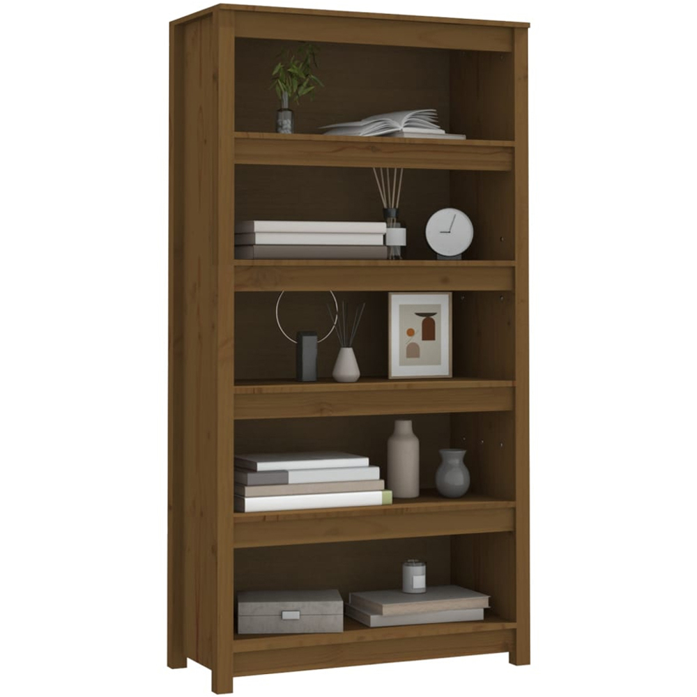 vidaXL 5 Shelf Honey Brown Solid Pine Wood Bookcase Image 4