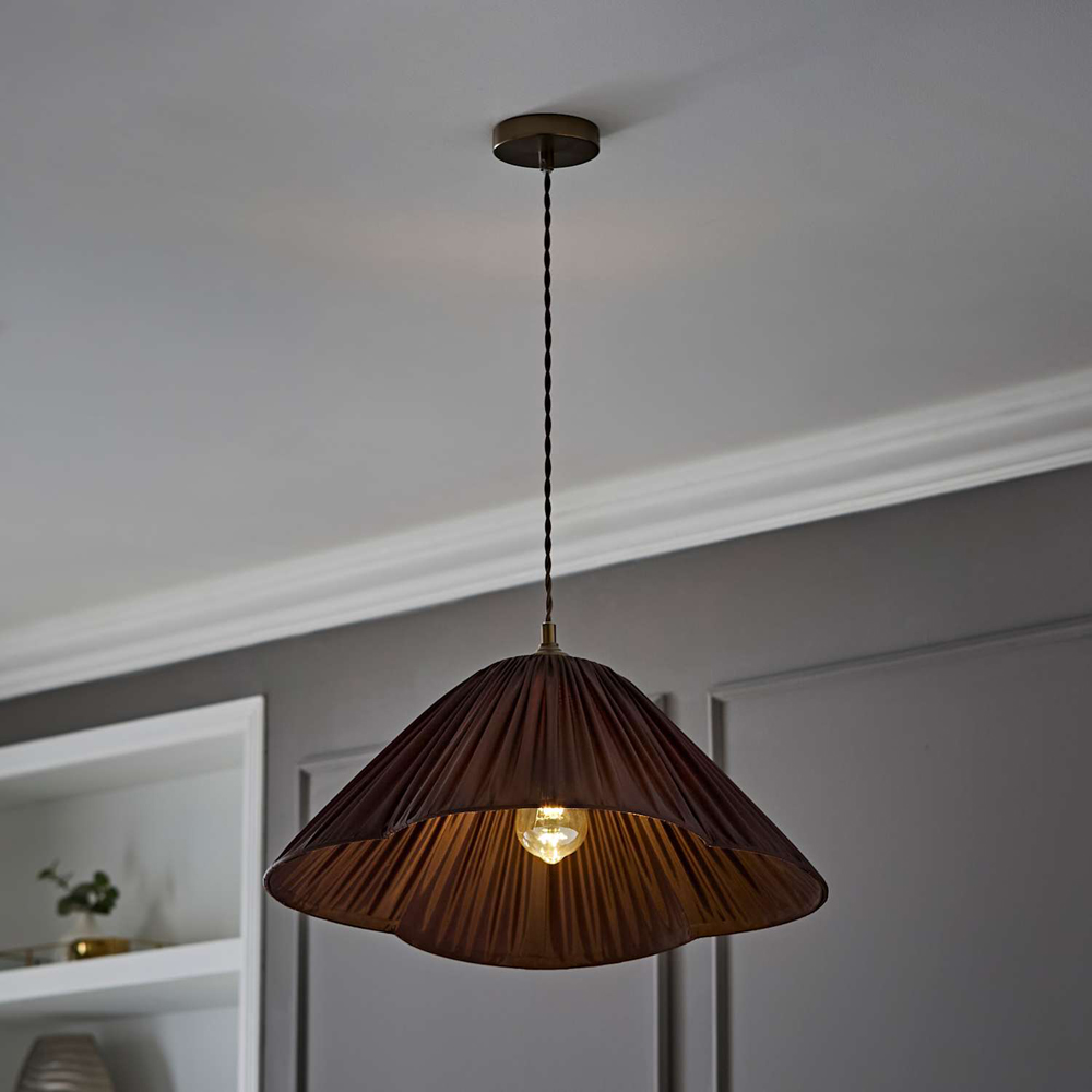 ValueLights Posie Brown Gathered Tapered Shade Ceiling Pendant Light with Bulb Image 6