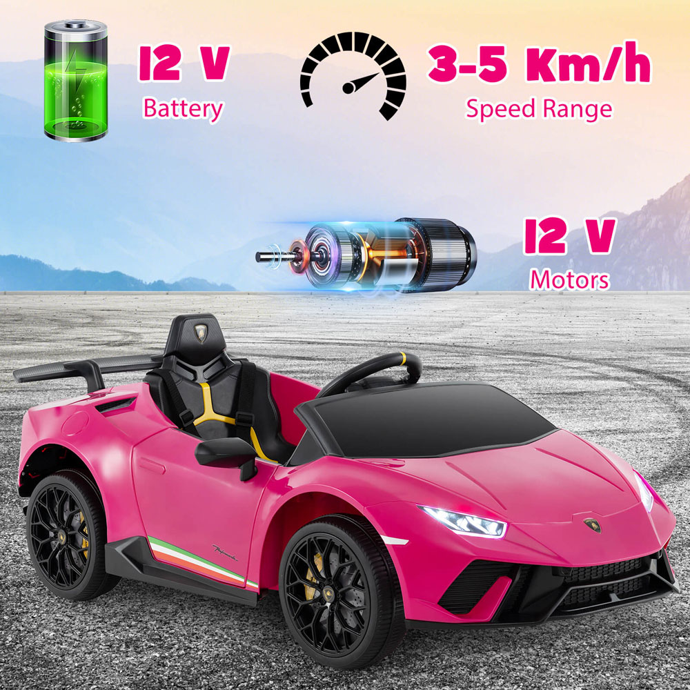 Costway Kids Pink Lamborghini Ride On Car with Remote Control and LED Lights 12V Image 4