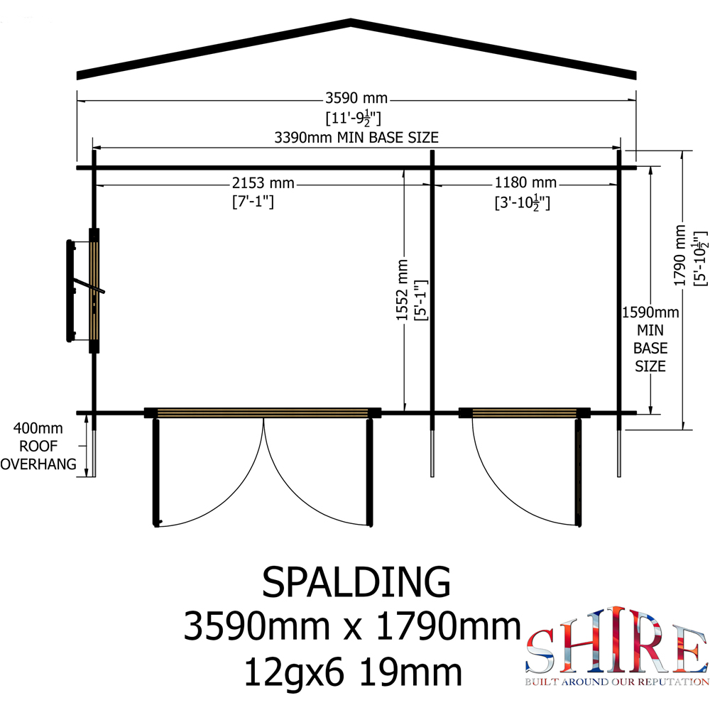 Shire Spalding 12 x 6ft Dual-Purpose Apex Garden Log Cabin with Integral Storage Image 8