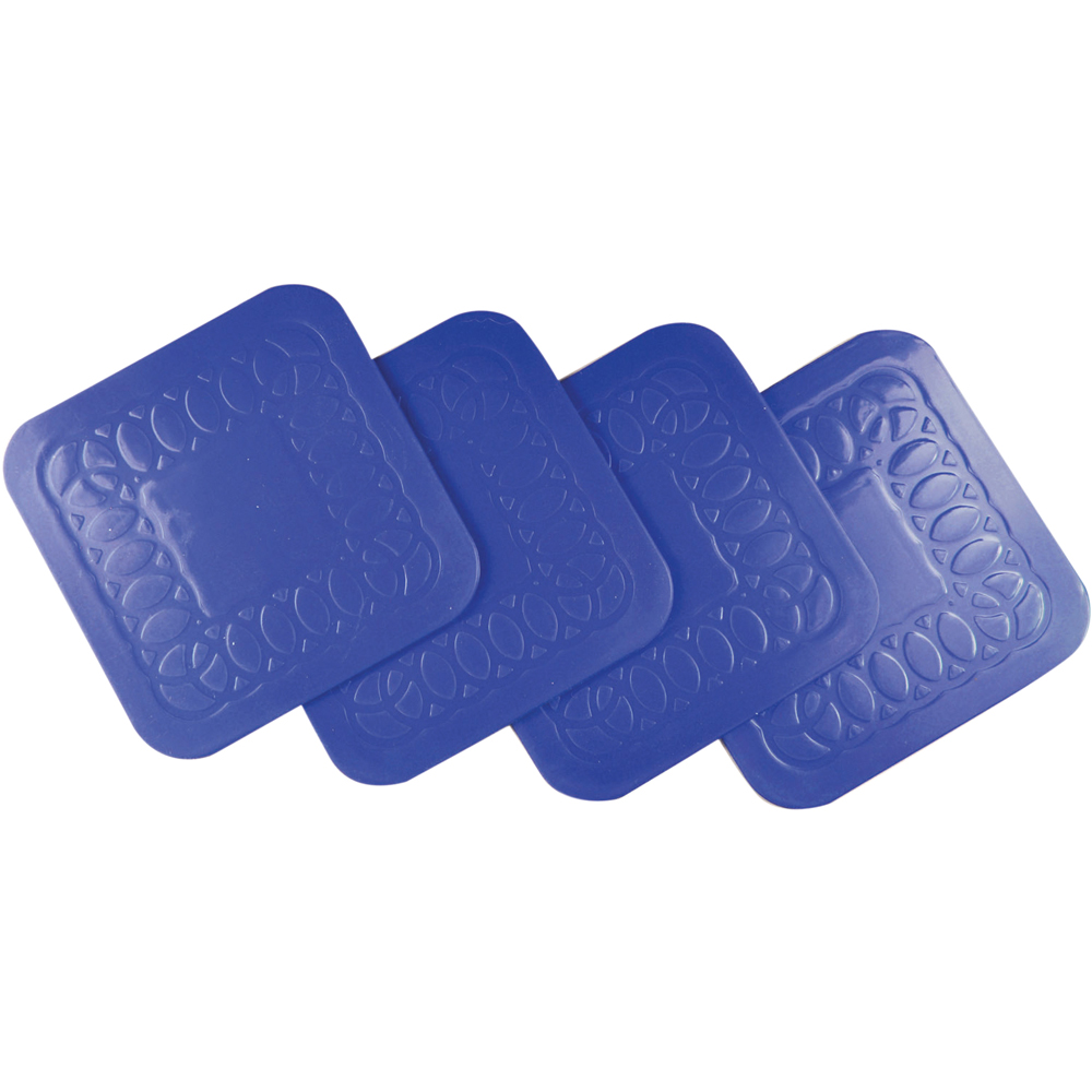 Aidapt Tenura 4 Pack Blue Anti Slip Silicone Rubber Square Coaster Image 1
