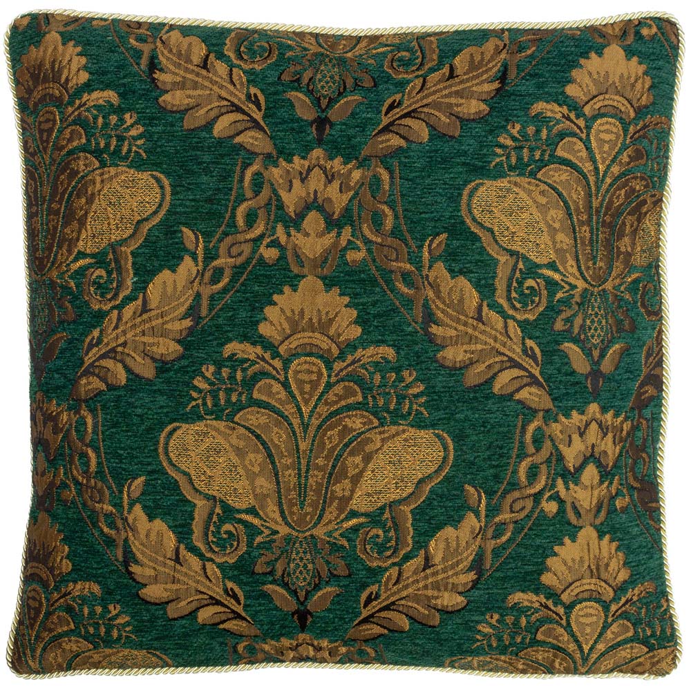 Paoletti Shiraz Emerald Floral Jacquard Cushion Image 1