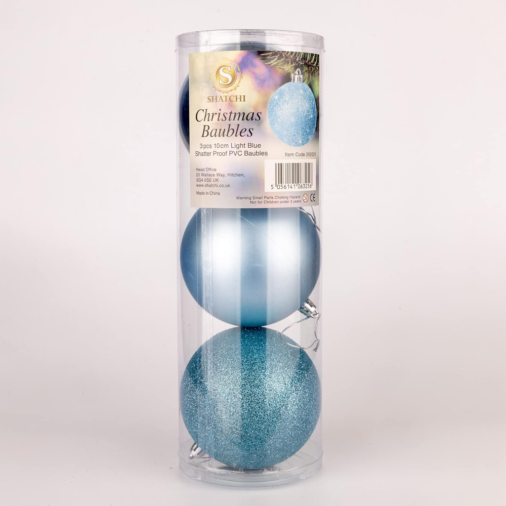 Shatchi 10cm Light Blue Shatterproof Bauble 3 Pack Image 4