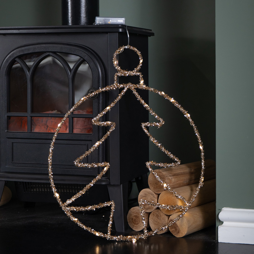 Samuel Alexander Warm White Twinkling LED Light Up Gold Tree Ball Hanging Christmas Decoration Image 6