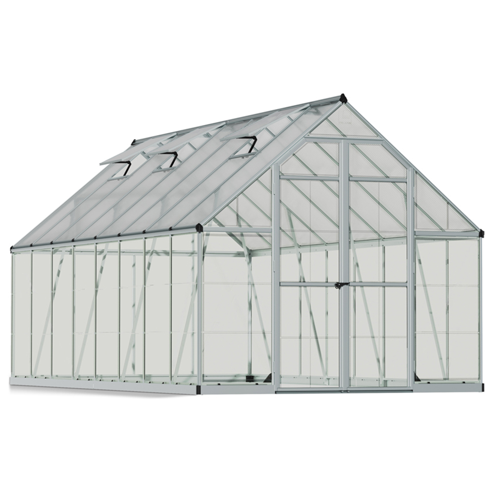 Palram Canopia Balance Silver Aluminium Polycarbonate 8 x 16ft Extended Greenhouse Image 1