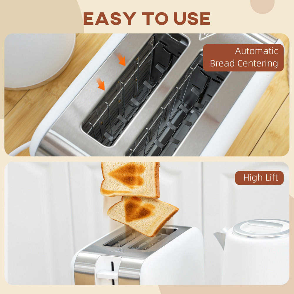 HOMCOM 800-234V70WT White 1.7L Electric Fast Boil Kettle and 2 Slice Toaster Set Image 6