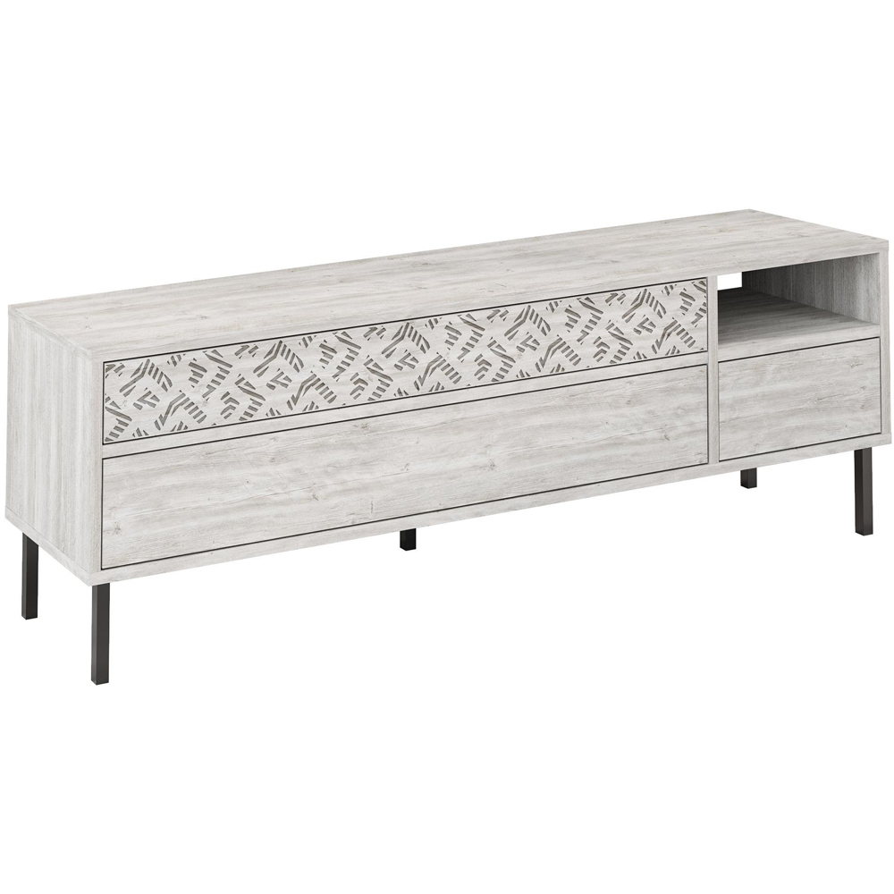 Decortie Heaton 3 Drawer Single Shelf Ancient White TV Stand Image 2