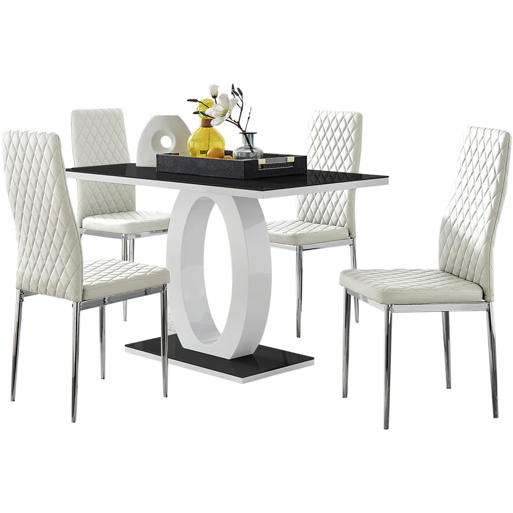 Furniturebox Lucia Valera 4 Seater Dining Set Black Gloss White and Chrome Image 2