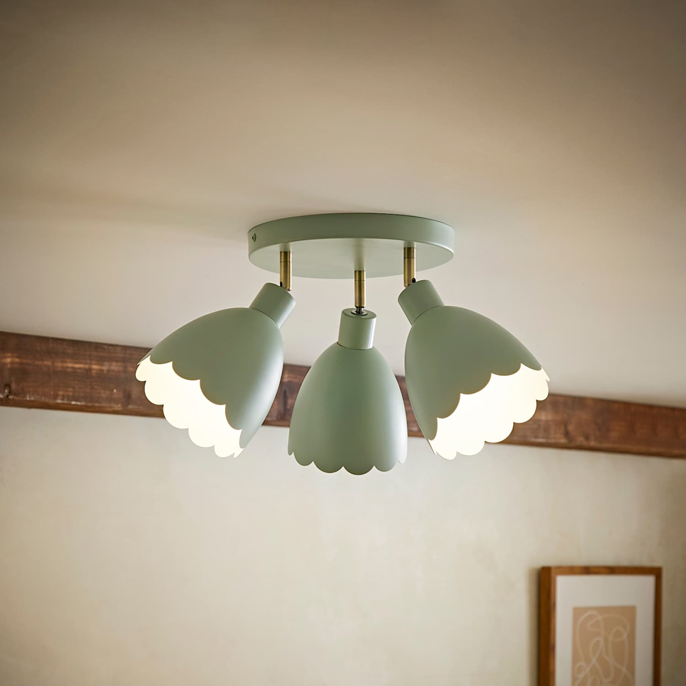 ValueLights Millie 3 Way Sage Green Scallop Shade Adjustable Round Spot Ceiling Light with Bulb Image 2