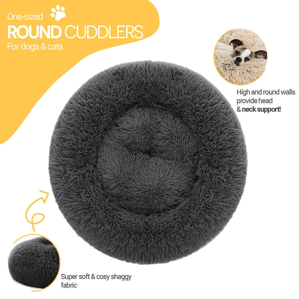 Petwinks Small Grey Snug Shaggy Faux Fur Round Pet Bed Image 2