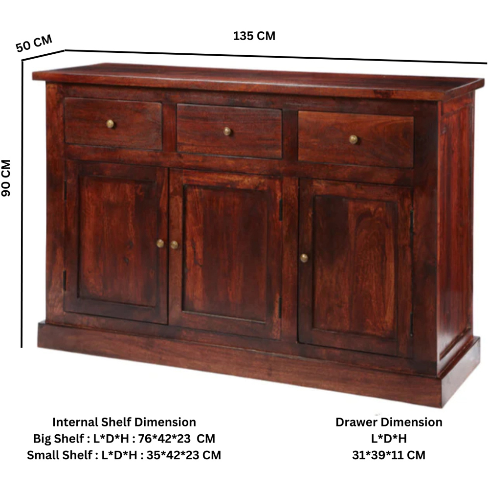 Brooklyn Esma 3 Door 3 Drawer Dark Mango Large Sideboard Image 4