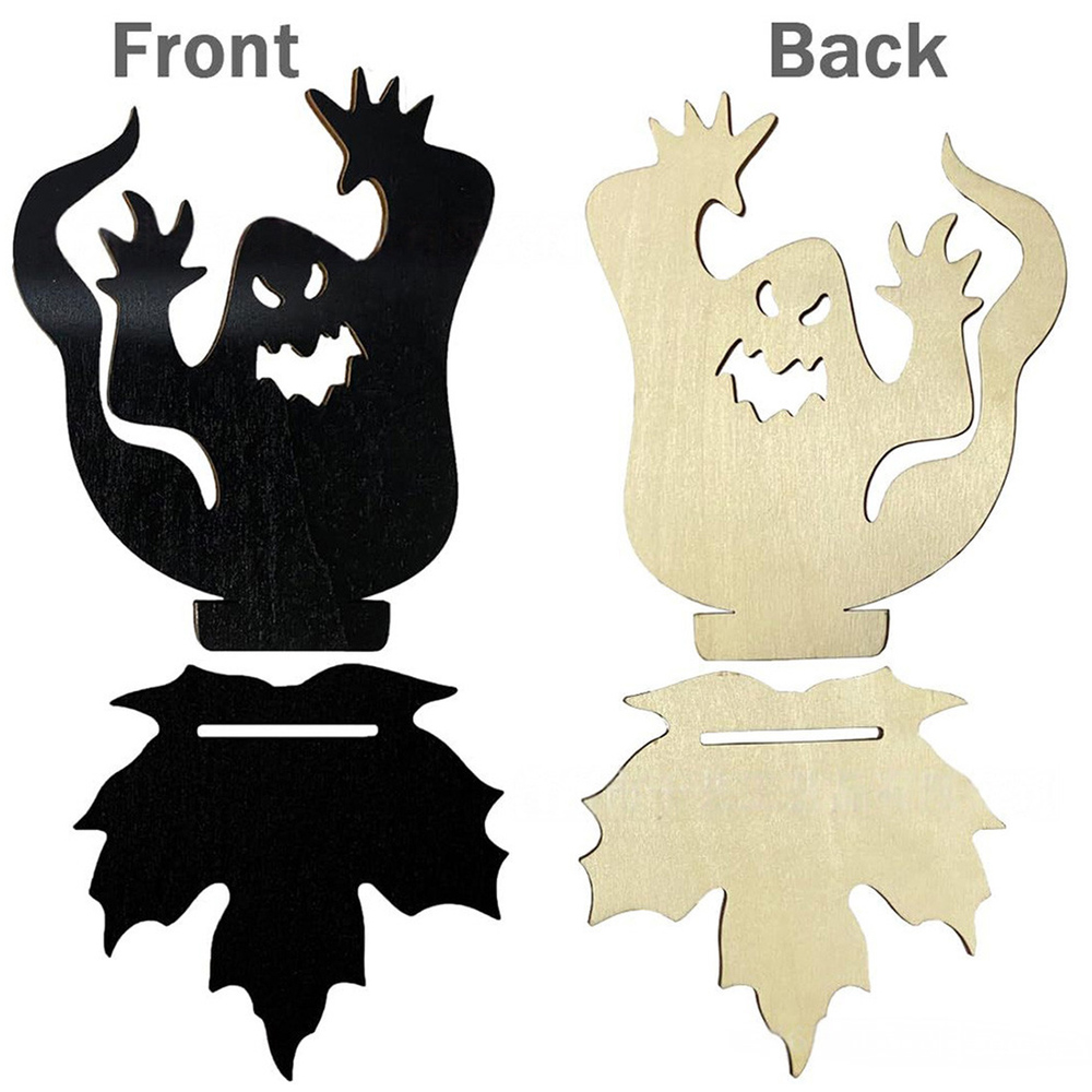 Lovii 2 Piece Wooden Ghost Cut-Out Silhouette Set with Tea Light Candle Halloween Decoration Image 3