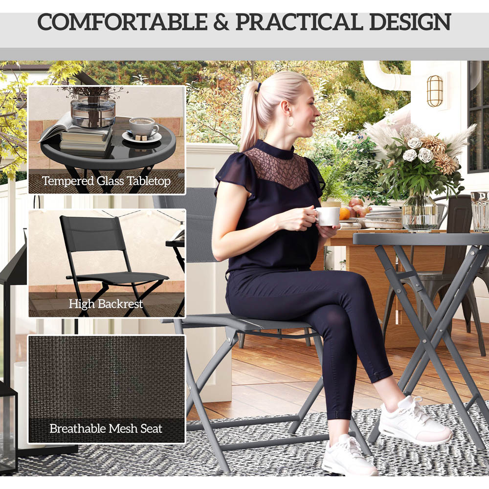 Outsunny 2 Seater Black Glass Table Top Garden Bistro Set Image 6