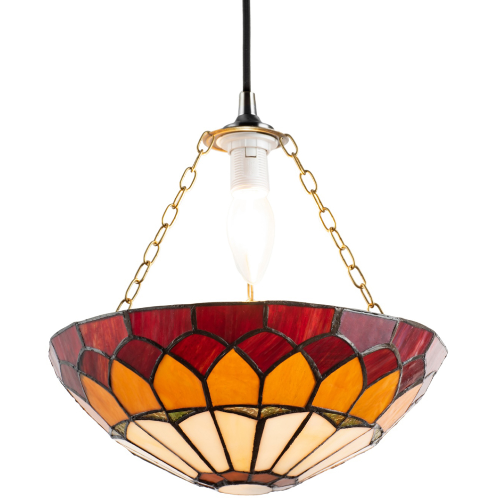 Happy Homewares Amber and Red Stained Glass Domed Pendant Lamp Shade Image 3