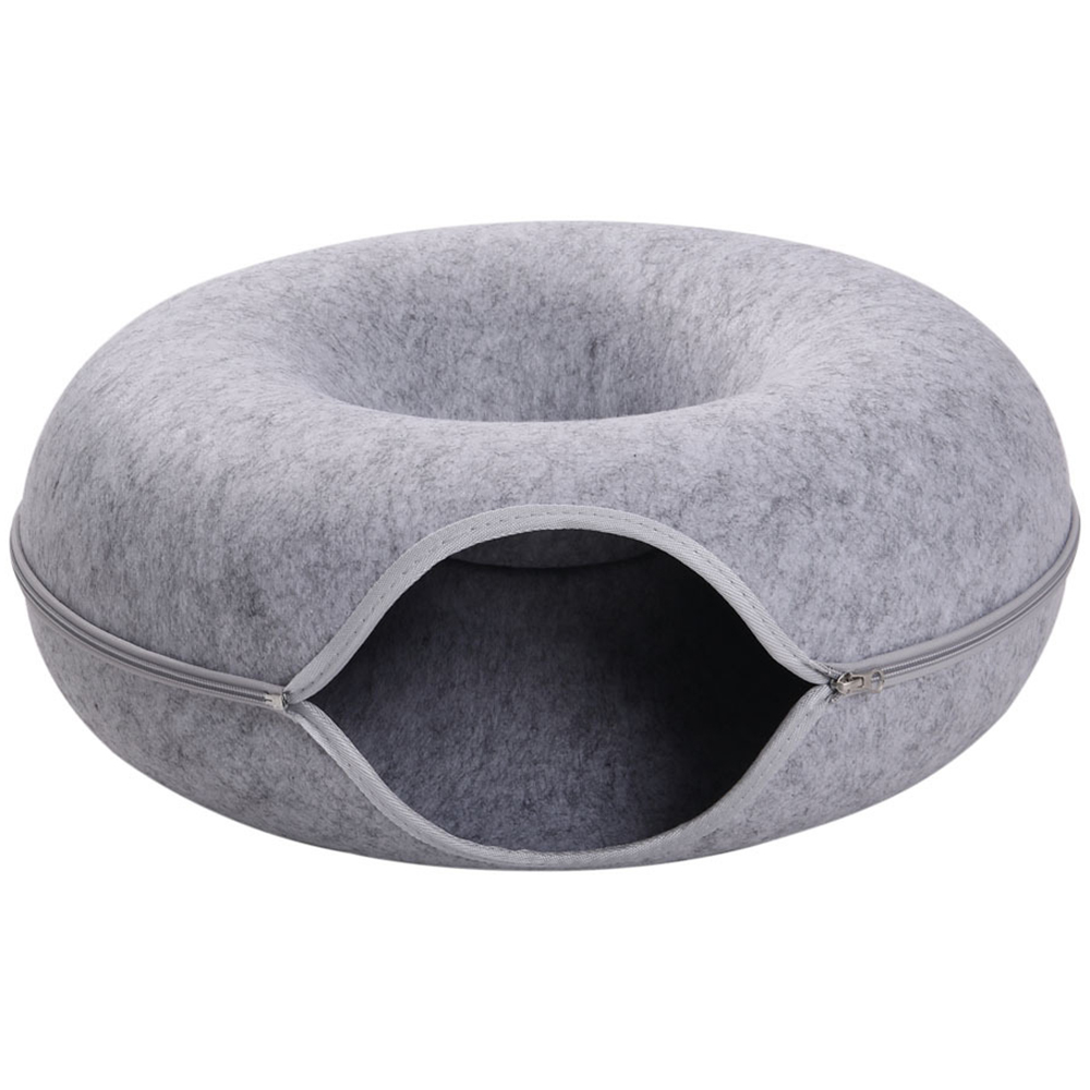H&O Direct 50cm Light Grey Round Cat Tunnel Bed Image 1