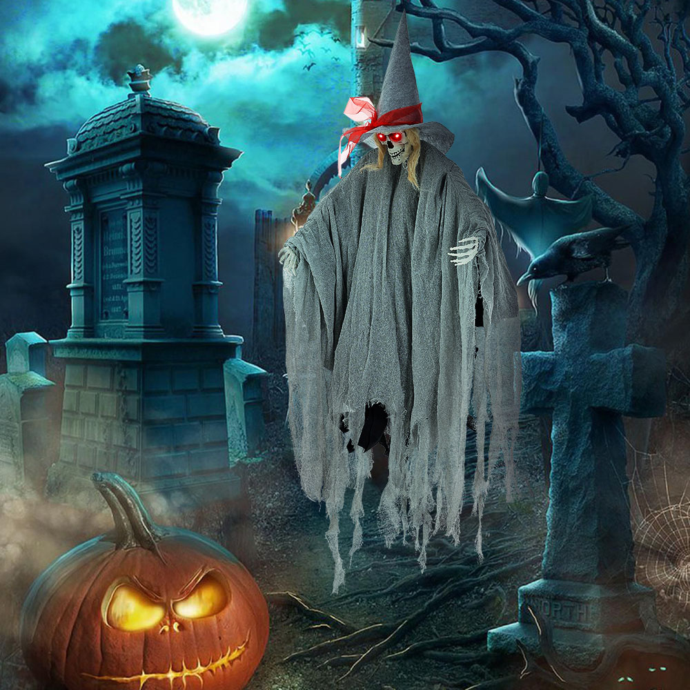 Living and Home Grey Halloween Voice Activated Hanging Witch 170cm Image 8