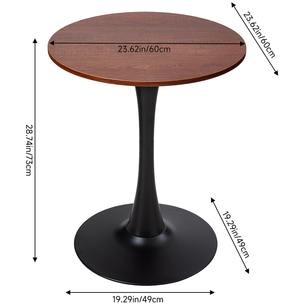 Living and Home 2 Seater Metal Base Modern Round Dining Table Walnut and Black Image 9