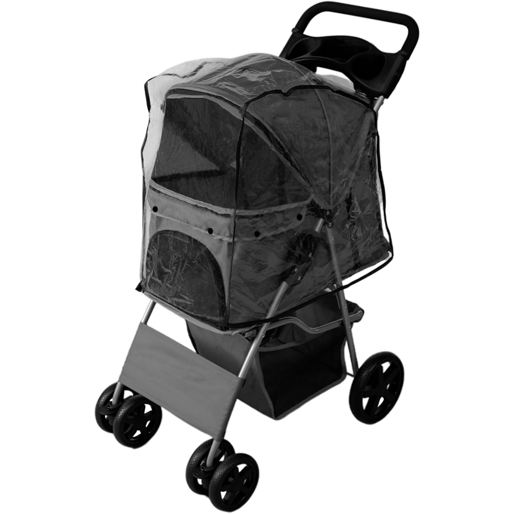 Monster Shop Grey Pet Stroller with Rain Cover Image 3