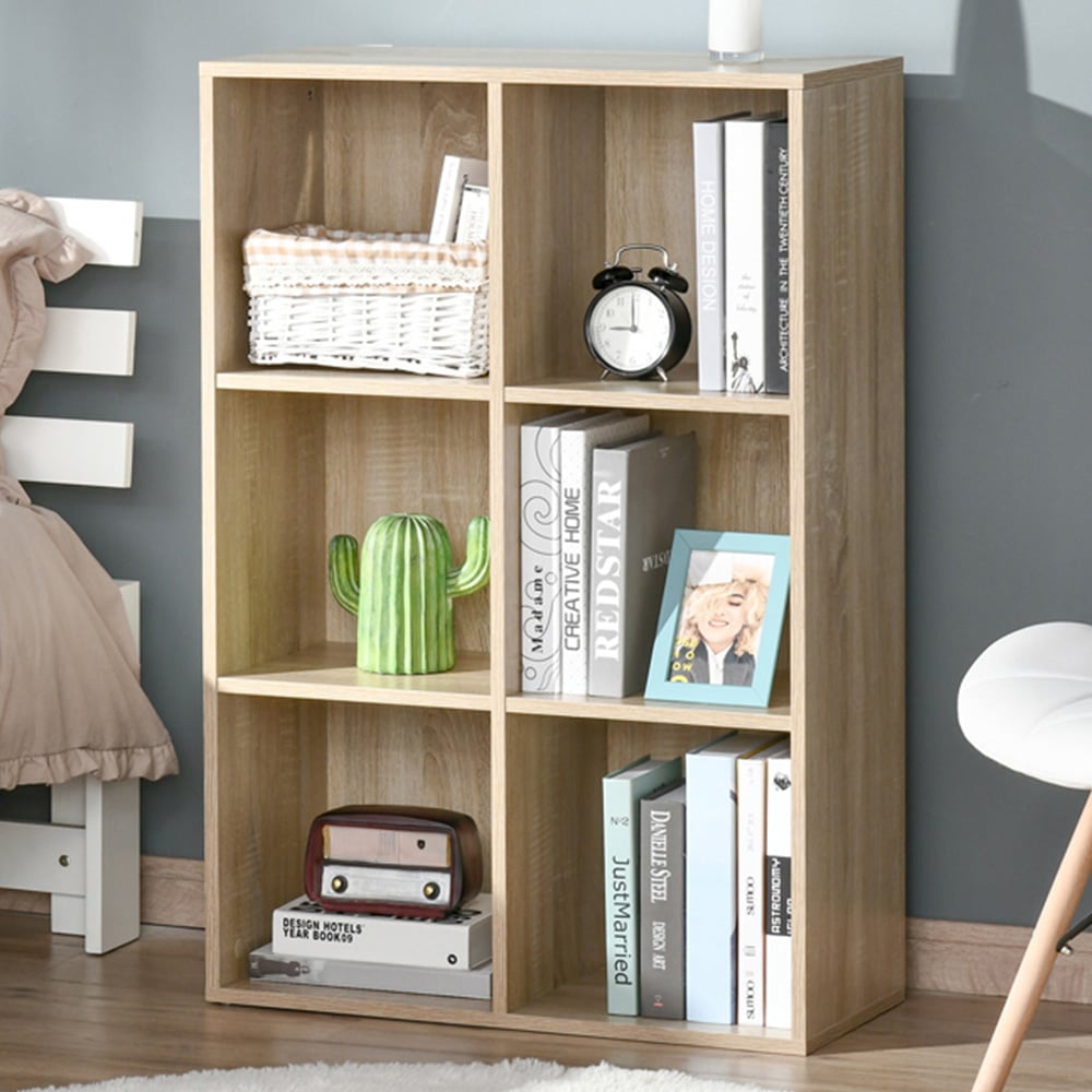 Portland 6 Storage Shelf Oak Bookcase Image 1