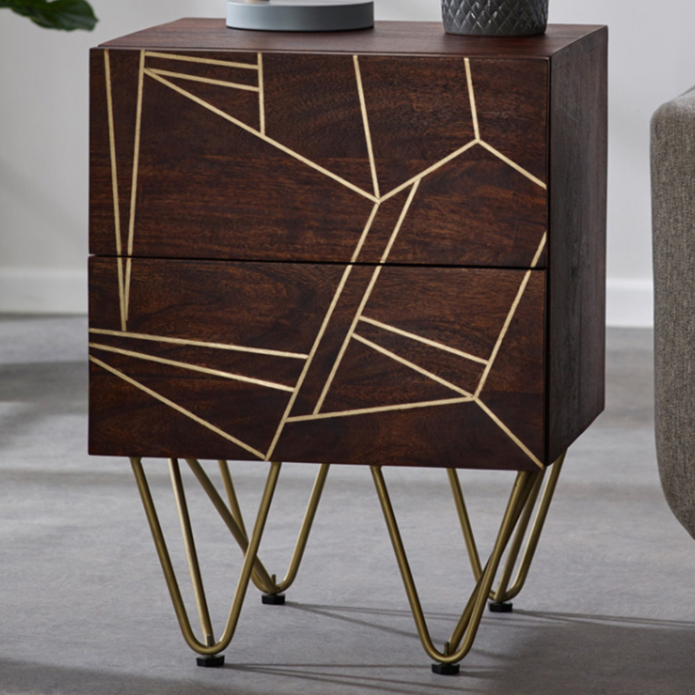 Brooklyn Ozella 2 Drawer Dark Gold Side Table Image 1