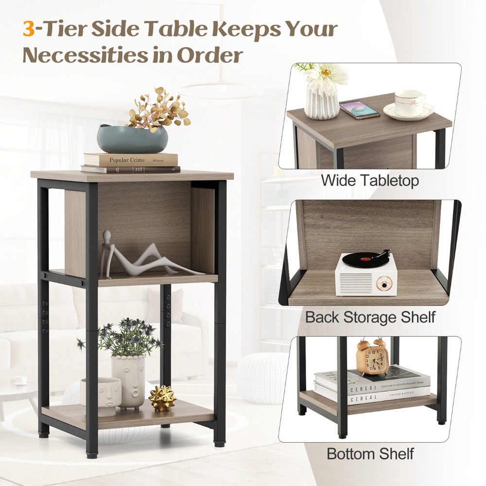 Costway 2 Shelf Grey Narrow Sofa Side Table Set of 2 Image 7