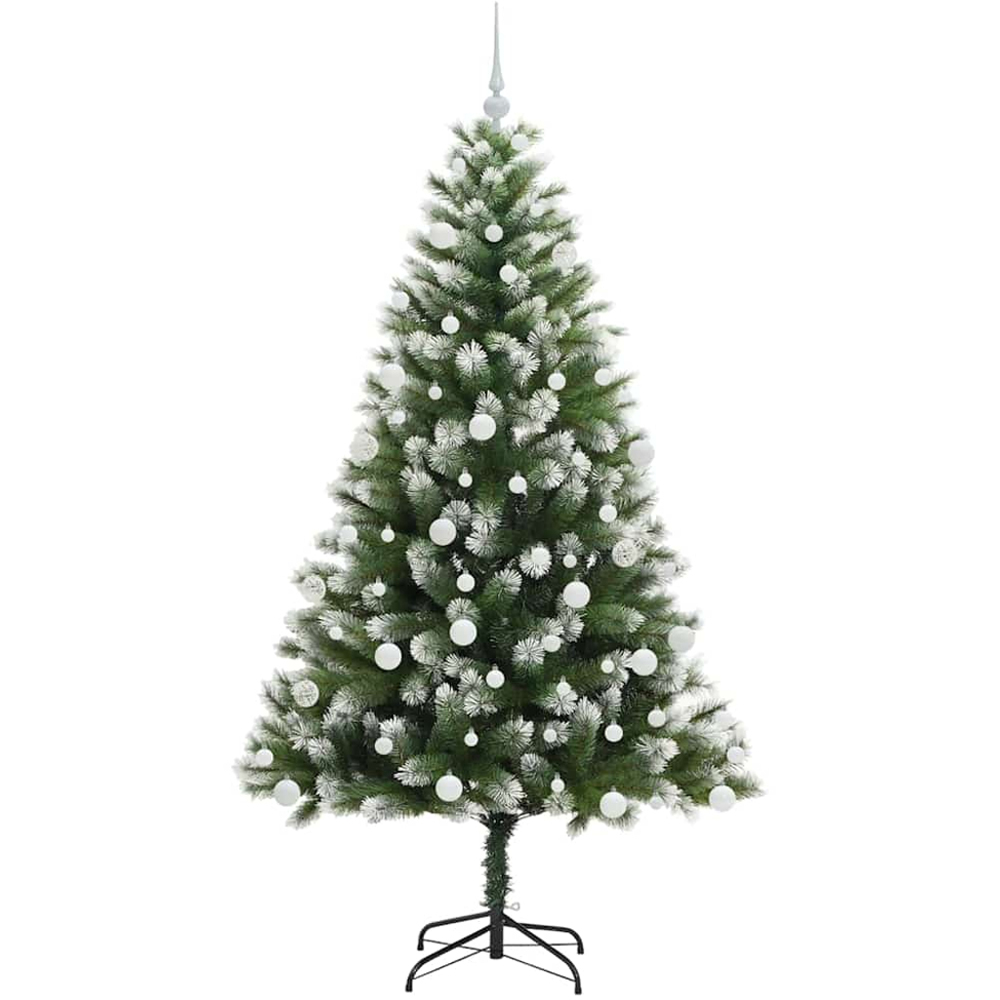 vidaXL Pre-Lit White Baubles Green Artificial Snow Tipped Hinged Christmas Tree 6ft Image 4