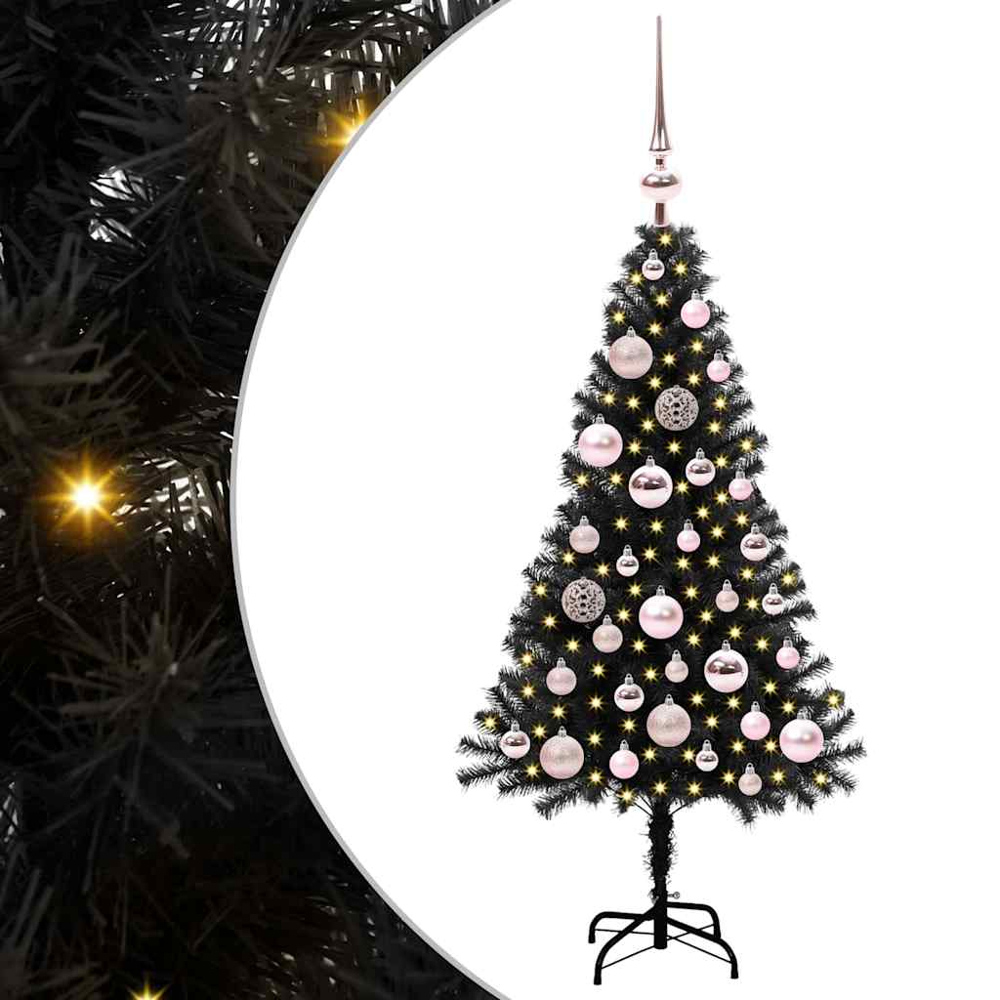 vidaXL Pre-Lit Pink Bauble Black Artificial Christmas Tree 5ft Image 6