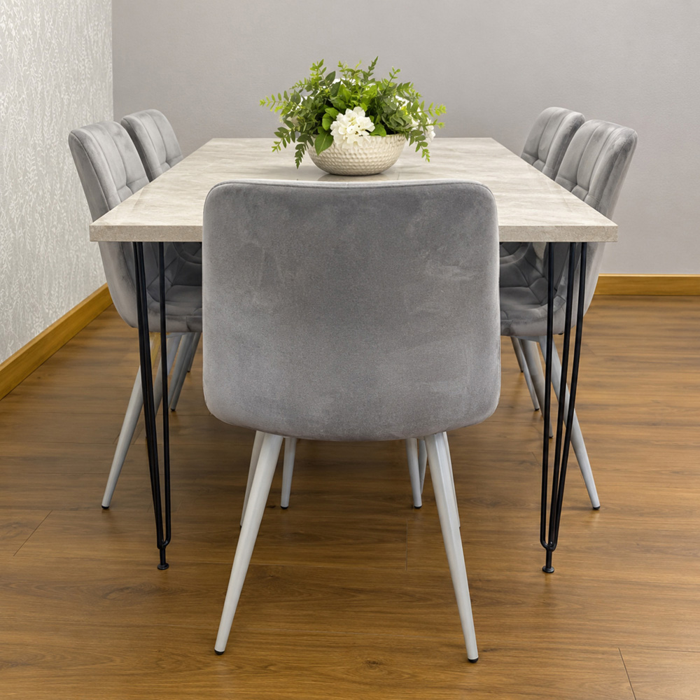 Kosy Koala 6 Seater Wood and Velvet Tufted Dining Set Grey Image 4
